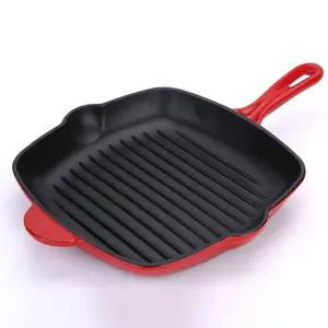 Bright Houseware Cast Iron Square Grill Pan 10 inch Non Stick Enamel Coating Cast Iron Grill Roasting Pan Kitchen Griddle
