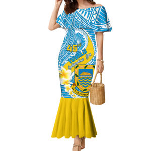 ชุดเดรสยาวพิมพ์ลายเต็มตัวลายวันประกาศอิสรภาพของวานูอาตู ลายเมอร์เมด ภาพวาดทราย บรรยากาศเมลานีเซียน ขายส่ง - Product Image 5