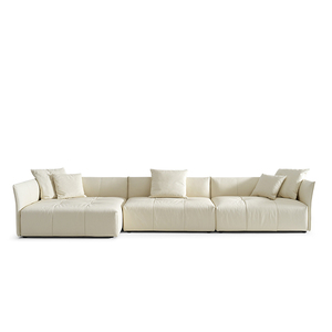 Sofá de combinación de tela de vaca elegante a la moda de gama alta, sofá Modular de brazo <span class=keywords><strong>estrecho</strong></span> de Color Beige para sala de estar - Product Image 1