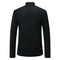 Jaket Jas Pria FUYI Kerah Bulat Bordir Kasual Slim-Fit Kancing Tunggal Retro Remaja Lengan Panjang