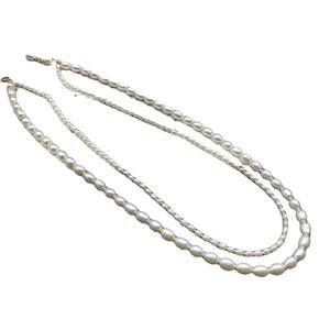 Collar de Perlas de Agua Dulce Naturales XL33-3, Doble Capa, Forma de Arroz, Gargantilla Retro, Cadena para Clavícula, Regalo Personalizado Francés - Product Image 5