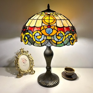 Longhuijing for Style 16 Inch Dome Sunshade Eco-Friendly Flexible Simple Vintage Stained Glass Resin Base LED Adjustable Bedroom - Product Image 4