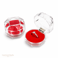 Boîte à bagues en acrylique transparent Hongfa, style cristal, avec couvercle à charnière, boîte de présentation de bijoux polygonale pour demande en mariage