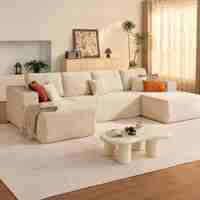Canapé modulable en L double avec sièges inclinables en tissu, design moderne, garnissage en éponge, large dossier, pour salon