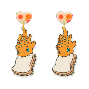 Cartoon Niedlicher Pudge-Goldfisch Emaille-Anstecker, Individueller Süßer Axolotl in Toast Acryl Tier Herzförmige Ohrhänger für Babymädchen - Product Image 6
