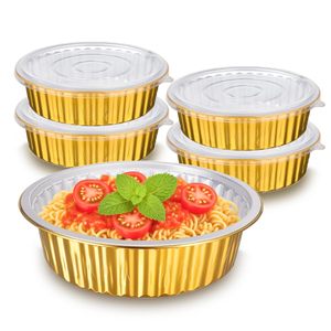 Aluminum Round Foil <b>Container</b> Disposable <b>Takeaway</b> Food <b>Container</b> Aluminum <b>Containers</b> with clear Lids - Product Image 1