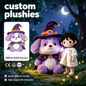 Mascota de Peluche Perro Mago Brujo Morado al por Mayor, Peluche de Cachorro con Temática Mágica de Halloween, Personalizado OEM, Venta al por Mayor para el Festival de Otoño - Product Image 1
