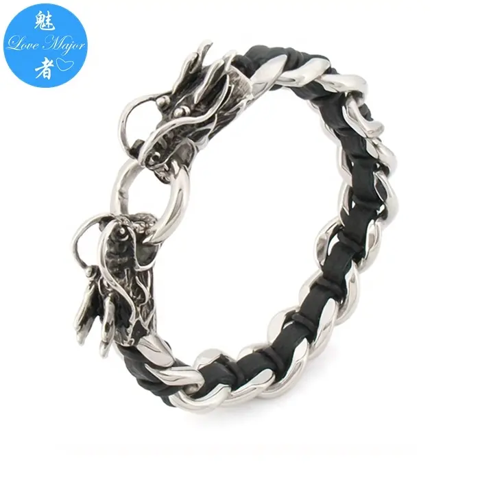 dragon heads clasp stainless steel curb bracelet