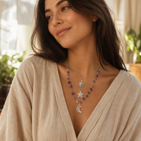 Nouveau collier superposé avec pendentif lune en pierres irrégulières pour femme, style vacances, collier de perles