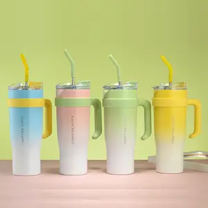 Termos portátiles de acero inoxidable de 40oz, termos de vacío, taza de coche, taza de café, botella de bebida de gran capacidad con asa y pajita