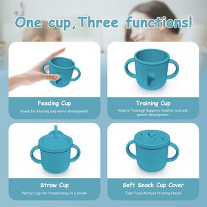 200ML Food Grade Silicone Snack & Straw Cup With Measurement Window for Toddlers, No-Spill 6M+ Toddler Sippy <b>Mug</b> with 2 Handles - Product Image 3