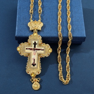 European American Hot-Selling Religious Zinc Alloy <b>Cross</b> Zircon Electroplated Bamboo <b>Chain</b> Necklace Collarbone Sporty Unisex - Product Image 3