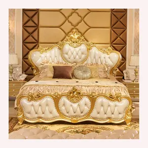 New Product Italian Double Princess Palace Bed Villa Bedroom Solid Wood Carved Luxury Bedroom Set Queen Bed