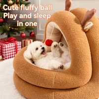 Lit pour chat semi-fermé en forme de dessin animé mignon avec coussin en peluche doux, nid douillet pour chats d'intérieur et petits chiens