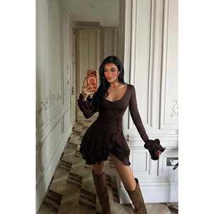 Robe Courte Décontractée Marron Taliah Vintage à Taille Naturelle, Motif Uni, Tissu PU, Tailles XS à 6XL pour Toutes les Saisons - Commandez Maintenant ! - Product Image 3