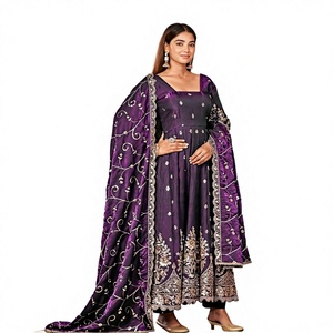 Purple Silk Anarkali <b>Suit</b> With Embroidered Dupatta Traditional Indian <b>Wedding</b> <b>Dress</b> <b>Women</b> Floor-Length Regular Fit - Product Image 1