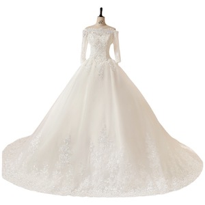 <b>White</b> Off The Shoulder Ball Gown Wedding Dress With Train Organza Over Chantilly <b>Lace</b> Sweetheart Neckline Natural Waistline - Product Image 5