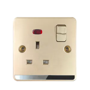 De Boa Qualidade Luz De Ouro Interruptores De Parede Reino Unido África Interruptores Elétricos Sockets British Standard Switch Socket Universal USB