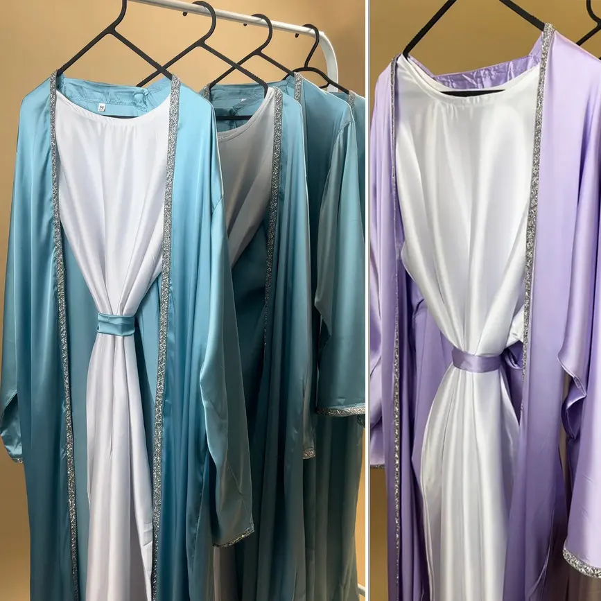 2023 disegni Eid Dubai Islamic elegante e modesto Abito musulmano da donna abito interno sottoveste Abaya in seta di raso di diamanti