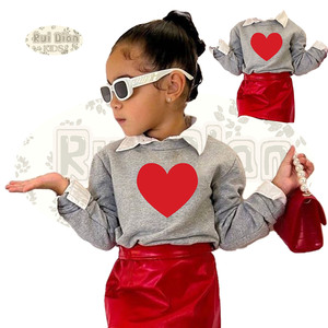 2025 mùa xuân cô gái giản dị hai mảnh Valentine ngày quần áo trẻ em bé chập chững tập trái tim áo len + Váy hai mảnh Ngày Valentine - Product Image 2