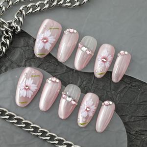 Precio de Fábrica, Uñas Postizas Rosadas Hechas a Mano, 10 Piezas, Uñas Acrílicas Almendradas, Uñas 3D Personalizadas, Uñas Artificiales Completas - Product Image 2