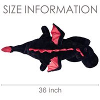 Peluche Dragon Endormi Noir et Rouge Brillant de 36 Pouces, Grande Poupée Dragon Douce et Rembourrée pour Chiens et Chats