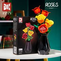 Ensemble de blocs de construction en forme de bouquet de roses, 249 pièces, modèle de fleurs avec vase, jouet d'assemblage DIY, cadeau pour la décoration de la maison, adultes, vente en gros