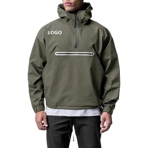 Sweat-shirts à capuche surdimensionnés imperméables avec logo personnalisé, fermeture éclair mi-longue, coupe-vent léger pour hommes, vestes coupe-vent à fermeture éclair pour l'extérieur - Product Image 1