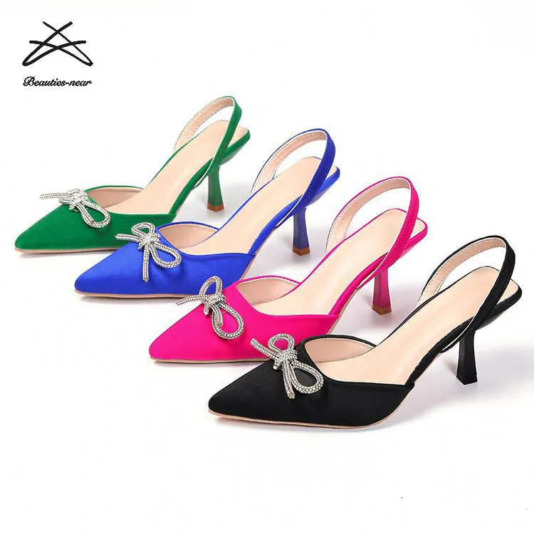Women's Fashion Slip On Mules Slingback Thin Bow Women High Heels Ladies Mid Low High Heel Sandals Pumps Shoes