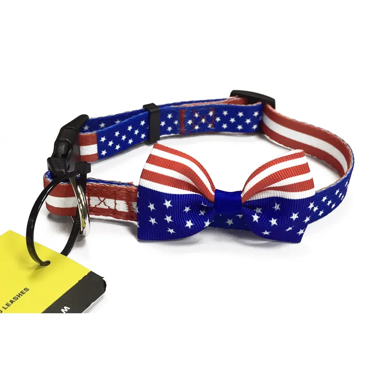 Amazon's best-selling American flag logo removable bowtie medium dog collar for boy girl