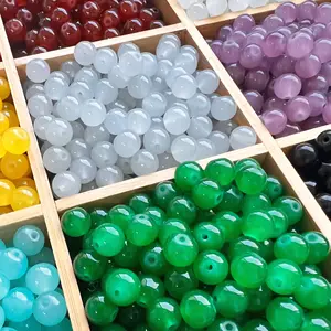 10 मिमी फैक्टरी थोक नकली जेड मोती DIY हस्तनिर्मित आभूषण बनाने के सहायक उपकरण रंगीन ग्लास क्रिस्टल ढीले मोती