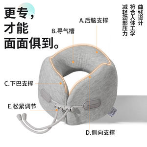 Almohada de viaje en forma de U de espuma viscoelástica, soporte portátil para el cuello, para avión, oficina, siesta, plegable, gris sólido - Product Image 4