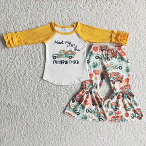 Ropa de boutique para niños RTS al por mayor, conjuntos de ropa, 2 uds., camisa de manga corta, tirantes, pantalones acampanados, ropa para niñas, moq bajo - Product Image 3