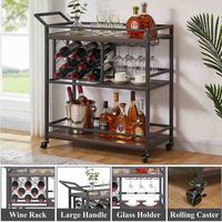 Chariots de bar pour la maison avec casier à vin et porte-verres, chariot de service roulant rustique sur roues pour alcool et alcool