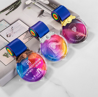Médaille de course de marathon de sport rond avec logo personnalisé personnalisé Plaque en cristal Médailles en cristal gravées avec impression UV personnalisées