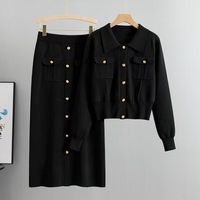 Ensemble décontracté tricoté doux pour femme, col rabattu, poches, boutonnage simple, collection automne-hiver, best-seller