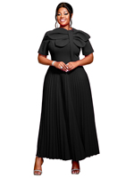 Robe Décontractée Femme Plissée à Motif Patchwork Asymétrique à Manches Courtes