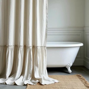 Set da <span class=keywords><strong>bagno</strong></span> di design in lino 100%, set tenda da doccia, tenda da doccia lunga 78 pollici, bianca, trapuntata - Product Image 1