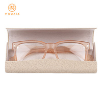 Étui à lunettes semi-rigide en cuir PU texturé avec rabat incurvé, couleur pastel, léger, pour lunettes de vue et de soleil