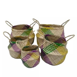 Rustic Style Handwoven Natural Seagrass <b>Basket</b> With Handles For Living Room Storage Wholesale Direct Factory Exporter - Product Image 2