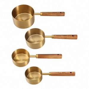 Kitchen Baking Tool Walnut Wooden Handle Stainless Steel Rose Gold 8 Pieces <b>Measuring</b> <b>Spoon</b> and <b>Measuring</b> Cup Set - Product Image 3