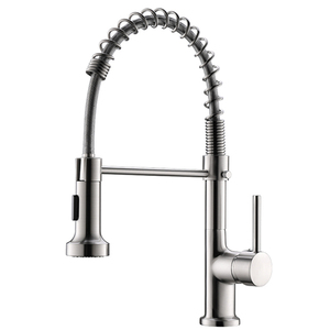 Robinet de cuisine extractible FLG en nickel brossé, mitigeur en laiton à poignée unique avec deux modes de pulvérisation - Product Image 1