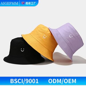 Smiley Face Reversible Bucket Hat Unisex Canvas Sun Protection Foldable Spring Summer Street Style Fisherman Hat - Product Image 5