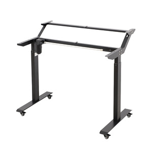Double Layer Electric Height Adjustable <b>Desk</b> Black Metal Ergonomic Standing <b>Desk</b> With <b>Wheels</b> For Home Office Use - Product Image 1