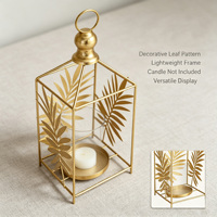 Lanterne porte-bougie en métal doré découpé en forme de feuille, pour décoration de table ou suspendue, idéale pour fêtes, maison et mariages