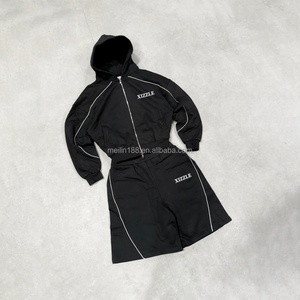 Sweat <b>Suit</b> Custom Manufacturer Oversized Loose High Quality Cotton Zip up Hoodie and Shorts Two Piece Shorts Set <b>Jogging</b> <b>Suit</b> - Product Image 1