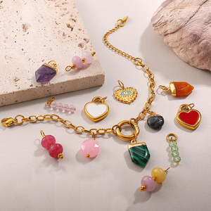 El Almanaque de Piedra |   Anilla de Acero Inoxidable Chapada en Oro PVD de 18K |   Colgantes de Piedras Preciosas Naturales Surtidas para la Creación de Joyería DIY - Product Image 4