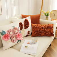 Housse de coussin décorative 3D romantique stéréo en mousseline de soie rose fleur taie d'oreiller carrée solide pour canapé chambre voiture 18x18 pouces 45x45 cm