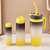Ensemble de 3 bouteilles d'eau : Bouteille d'eau de motivation en plastique pour voiture et sport avec paille