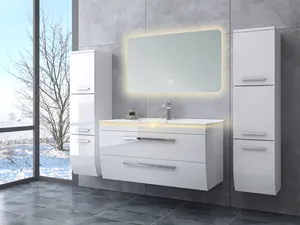 스마트 홈 가구 Led 거울 세면대 캐비닛 스토리지 측면 캐비닛 세면대 세트 직사각형 도자기 판지 욕실 현대